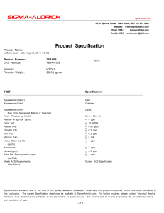 Product Specification for Sulfuric Acid
