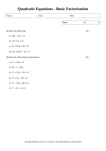 Quadratic Equations - Basic Factorisation - 1