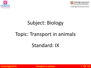 PPT 1 Cambridge IX Bio Unit 9.1 9.2 Transport in Animals (1)