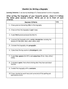 Checklist for Writing a Biography