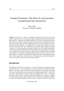 Unequal Treatment  The Effect of Social Position on Patient-Provider Interactions