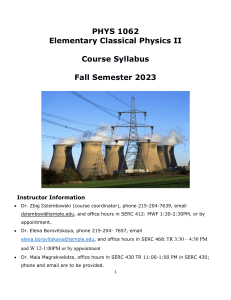 Physics 1062 syllabus Fall 23