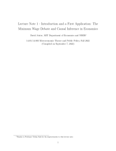 LN1 Introduction and a First Application The Minimum Wage Debate and Causal Inference in Economics