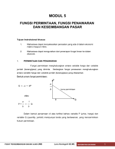 FUNGSI PERMINTAAN, FUNGSI PENAWARAN DAN KESEIMBANGAN PASAR