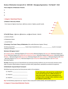 In Class Worksheet - Review of Motivation Theories (Week 4)