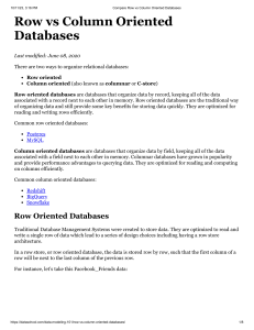 Row vs Column Oriented Databases: A Comparison