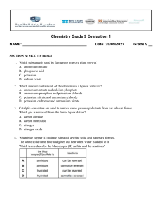 Chemistry Grade 9 Evaluation 1