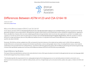 ASTM A123-A123M (2017) & CSA G164 (2018) — COMPARISON OF STANDARDS