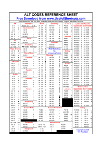 Alt Codes Reference Sheet