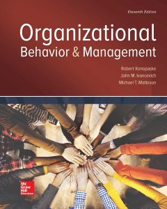 Organizational Behavior and Management, John Ivancevich. 11th edition