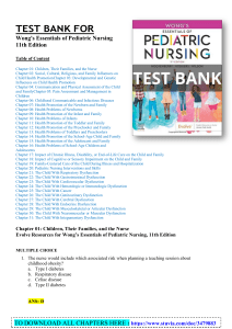 Test bank Wong's Essentials of Pediatric Nursing 11th Edition