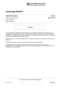 Cambridge IGCSE Computer Science Mark Scheme 0478/11