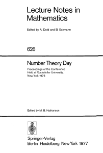 (Lecture Notes in Mathematics 626) S. Chowla (auth.), Melvyn B. Nathanson (eds.) - Number Theory Day  Proceedings of the Conference Held at Rockefeller University, New York 1976-Springer-Verlag Berlin