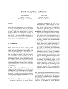 Remote Timing Attacks are Practical, Brumley and Boneh, 2003