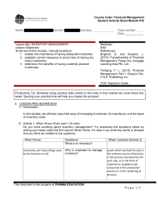 Inventory Management Student Activity Sheet