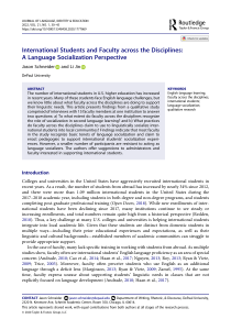 International Students and Faculty across the Disciplines- A Language Socialization Perspective 