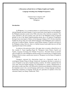 A Discussion on Book Review of Filipino English and Taglish:  Language Switching from Multiple Perspectives
