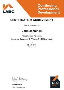 Approved Document B - Volume 1 - B1 [Exercises] Continuous Professional Development Certificate