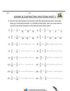 Add Subtract Fractions Guided