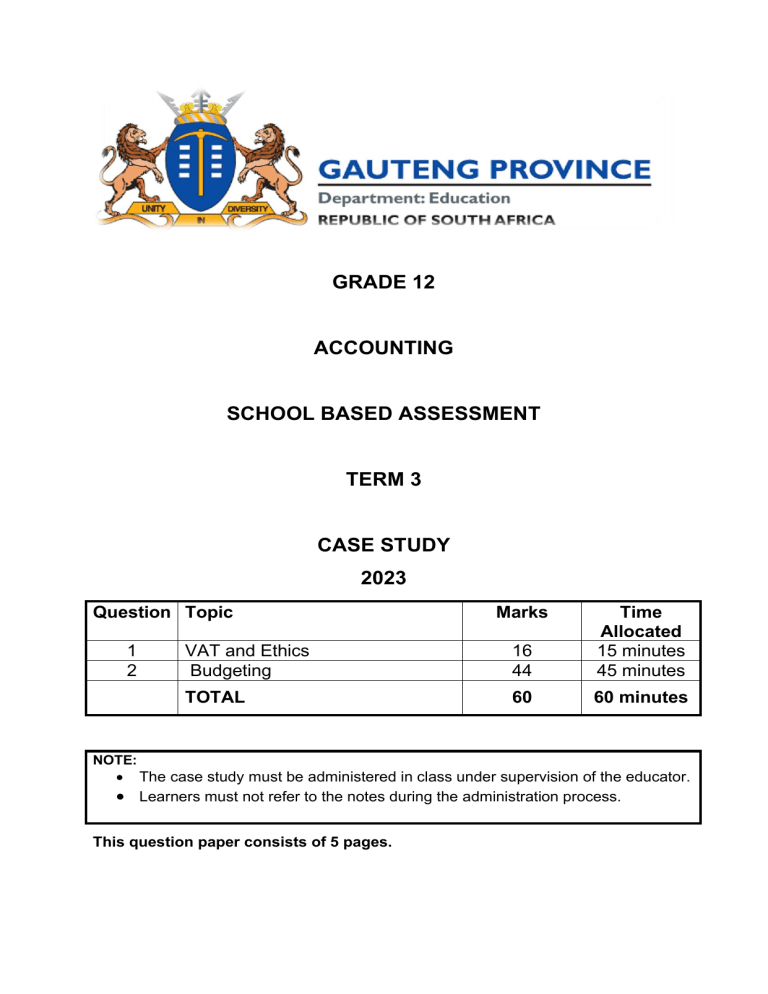 accounting grade 12 case study term 3 2021 memorandum