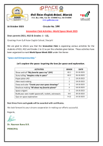 INNOVATION CLUB ACTIVITIES-  Parents circular 144