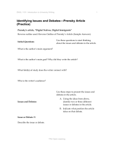 ENGL1101 Identifying Issues and Debates Prensky Article Practice