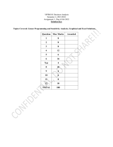 OPIM101 Decision Analysis Assignment 1 Solution Key