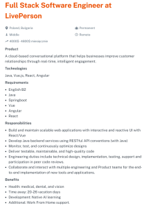 liveperson Full Stack Software Engineer