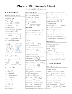 PHY 130 FORMULA SHEET