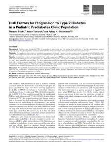 Risk Factors for Progression to Type 2 Diabetes in a Pediatric Prediabetes Clinic Population