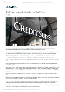 8. Bondholders prepare treaty claim over Credit Suisse - Global Arbitration Review, 2023