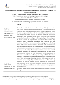 Single Mothers' Well-being: A Psychology Study in Sri Lanka