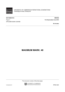 Cambridge Primary Checkpoint - Math (0845) Specimen 2012 Paper 2 MS