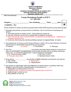 ESP 8 Exam: Family, Values, and Social Responsibility