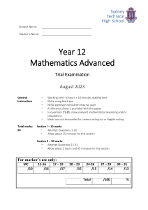 Sydney Tech 2023 Mathematics Advanced  Solutions