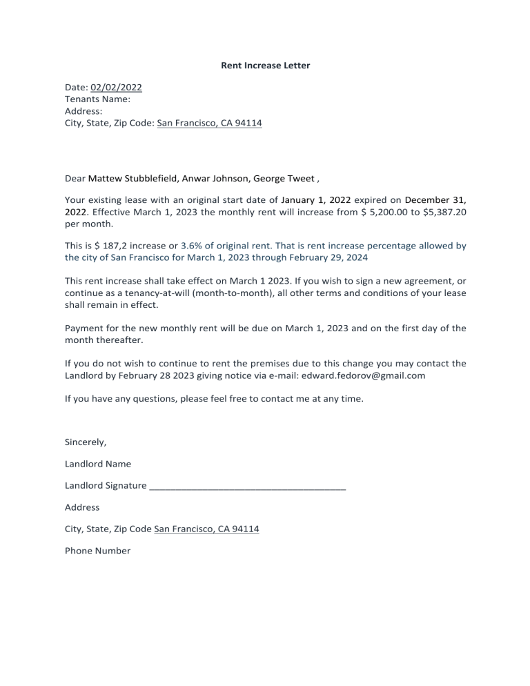 Rent Increase Notice