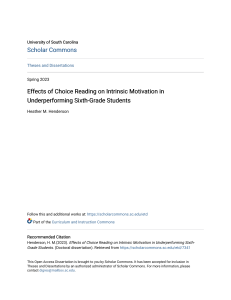 Effects of Choice Reading on Intrinsic Motivation in Underperform