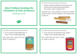 Grade 3 Measurement Solve Problems Units of Metric Challenge Cards