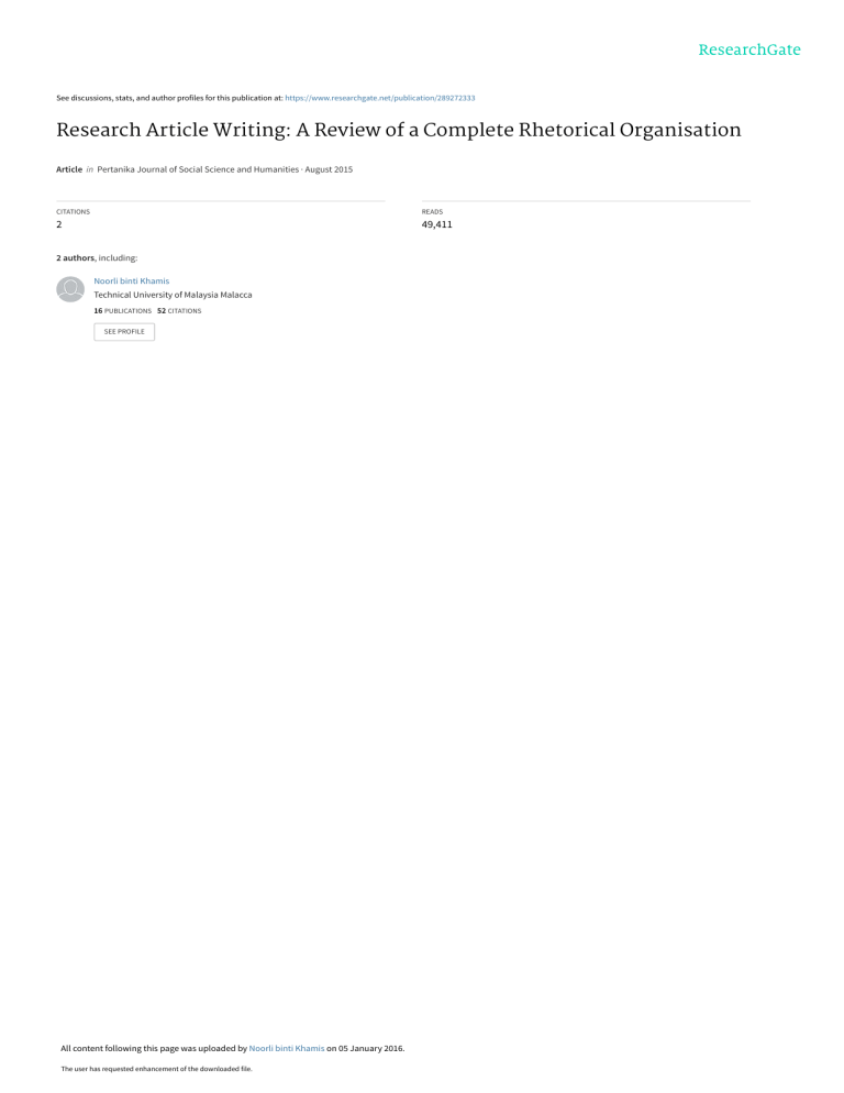 Research Article Writing A Review Of A Complete Rhetorical Organisation