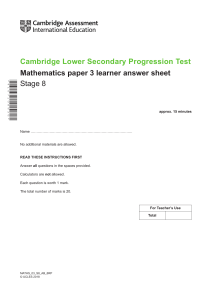 2018 Cambridge Lower Second Progression Test Maths Stage 8 Learner Answer Sheet tcm143-430397