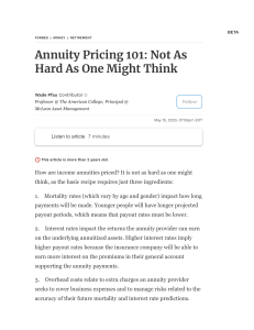 Annuity Pricing 101  Not As Hard As One Might Think