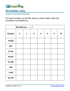 Divisibility worksheet
