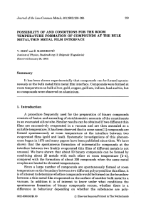 CuIn-Possibility of and conditions for the room temperature formation of compounds at the bulk metal:thin metal film interface