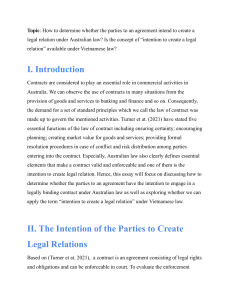 How to determine whether the parties to an agreement intend to create a legal relation under Australian law? Is the concept of “intention to create a legal relation” available under Vietnamese law?