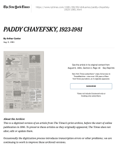 PADDY CHAYEFSKY, 1923-1981 - The New York Times