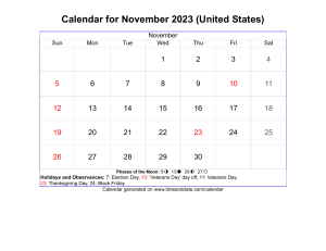 November 2023 Calendar – United States
