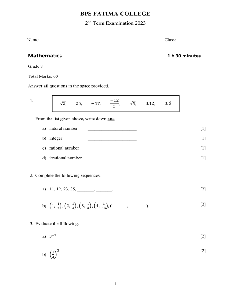2nd Term Exam Grade 8