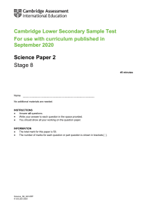 Science Stage 8 Sample Paper 2 tcm143-595705