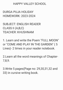 Class II A,B,C English Reader DP HW