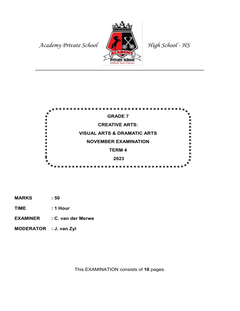 Grade 7 Creative Arts Exam Visual Dramatic Arts
